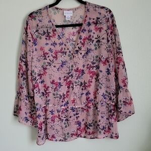 Liz Claiborne Floral Blouse - Pink and Purple